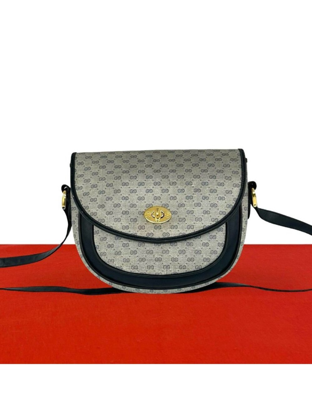 Gucci Vintage Micro GG Pattern Leather Shoulder Bag Pochette Navy